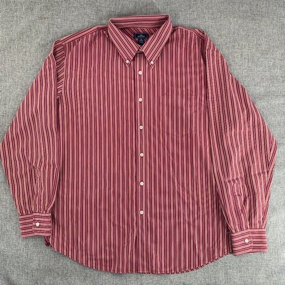 Vintage Men's Dockers Red Striped XL Button Down Shirt Cotton Long Sleeve - Picture 1 of 10